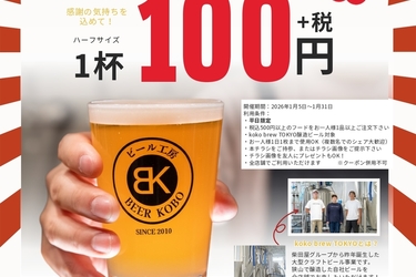 【醸造所開業1周年記念！】クラフトビールが100円で楽しめる！